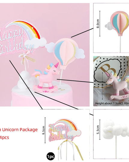Pink Unicorn Cake Topper Set