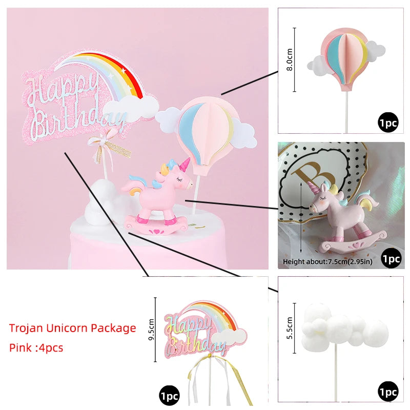 Pink Unicorn Cake Topper Set