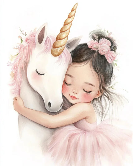 Kawaii Pink Girl and Unicorn Wall Art