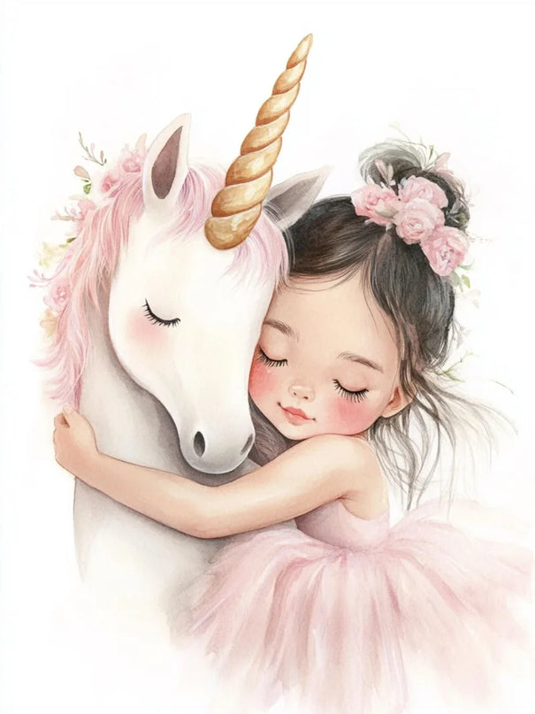 Kawaii Pink Girl and Unicorn Wall Art