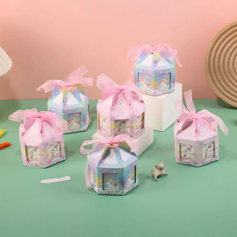 Unicorn party box with a unicorn-shaped window for candy