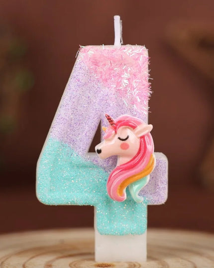 Glitter Unicorn Number 4 Candle