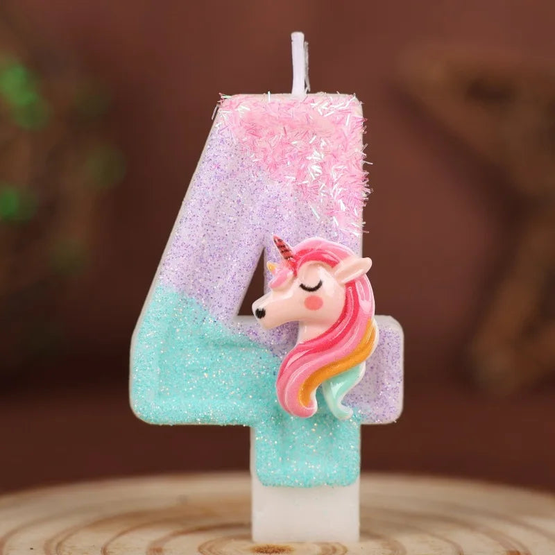 Glitter Unicorn Number 4 Candle
