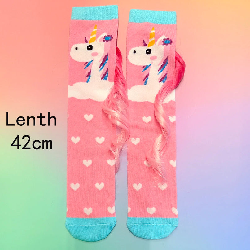 Pink Unicorn Socks with Fluffy Mane