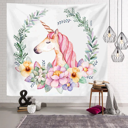 Pink Floral Unicorn Tapestry