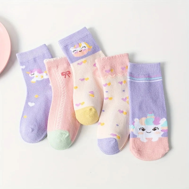 Girls' Unicorn Socks - Pastel 5-Pack