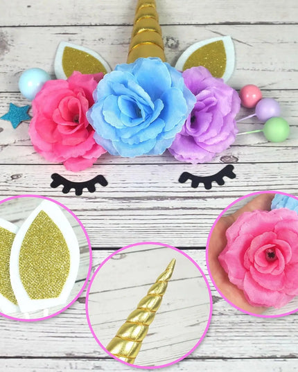Gold Horn Unicorn Head Cake Topper