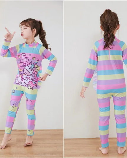 Rainbow Stripe Unicorn Tutu Swimsuit