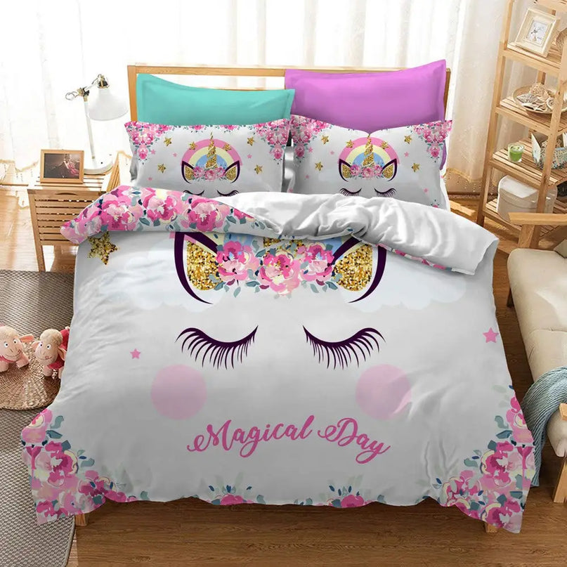 Pink Floral Unicorn Bedding