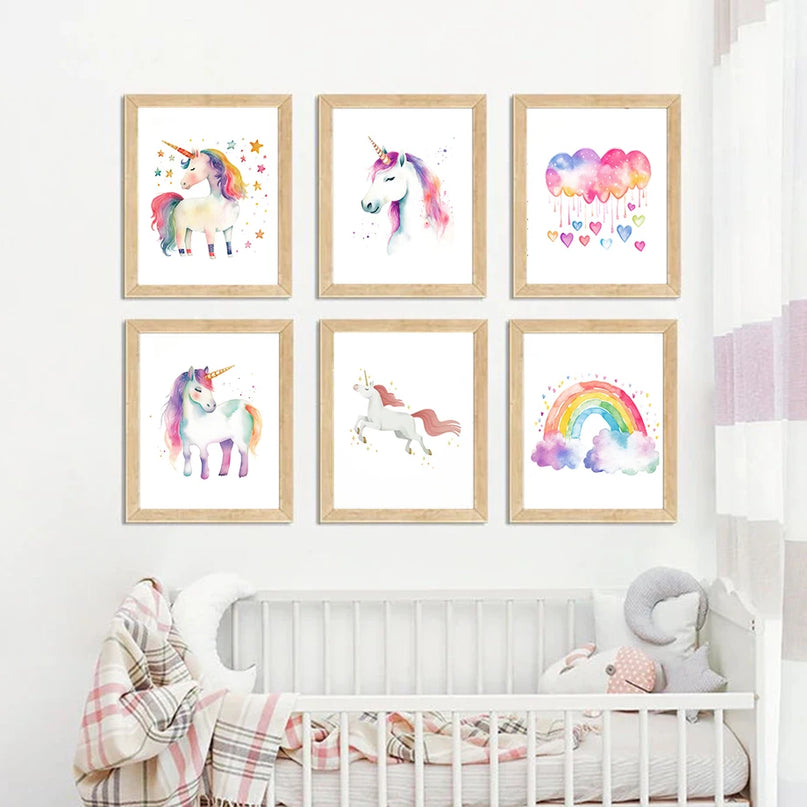 Rainbow Unicorn Watercolor Wall Art