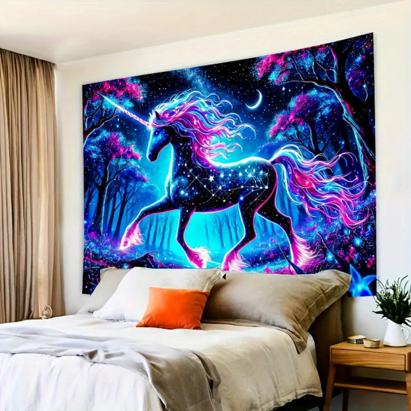 Neon Unicorn Galaxy Tapestry