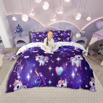 Purple Neon Chibi Unicorn Bedding