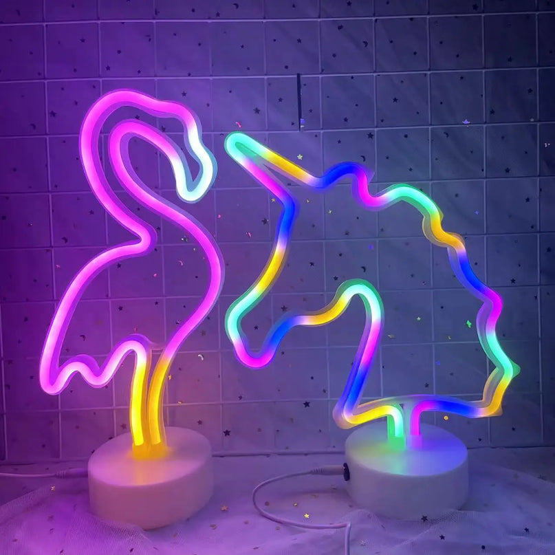 Unicorn & Flamingo Neon Night Light Set