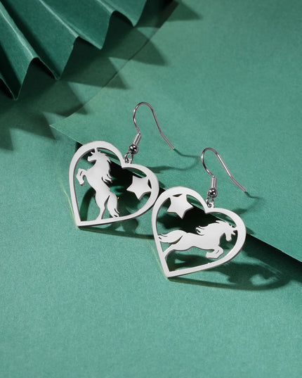 Silver Heart Unicorn Earrings