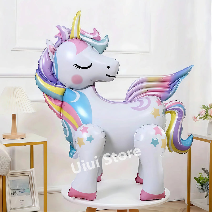 Close-up of the rainbow and unicorn print on the party tableware
