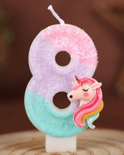 Unicorn Number 8 Birthday Candle
