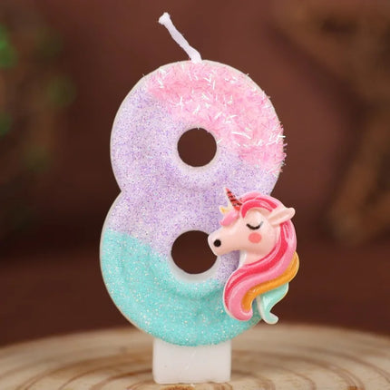 Unicorn Number 8 Birthday Candle