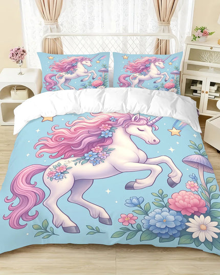 Blue Garden Floral Unicorn Bedding