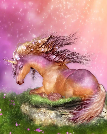 Gold Unicorn Wall Art, Resting in Bloom
