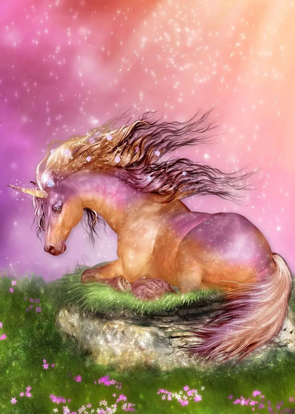 Gold Unicorn Wall Art, Resting in Bloom