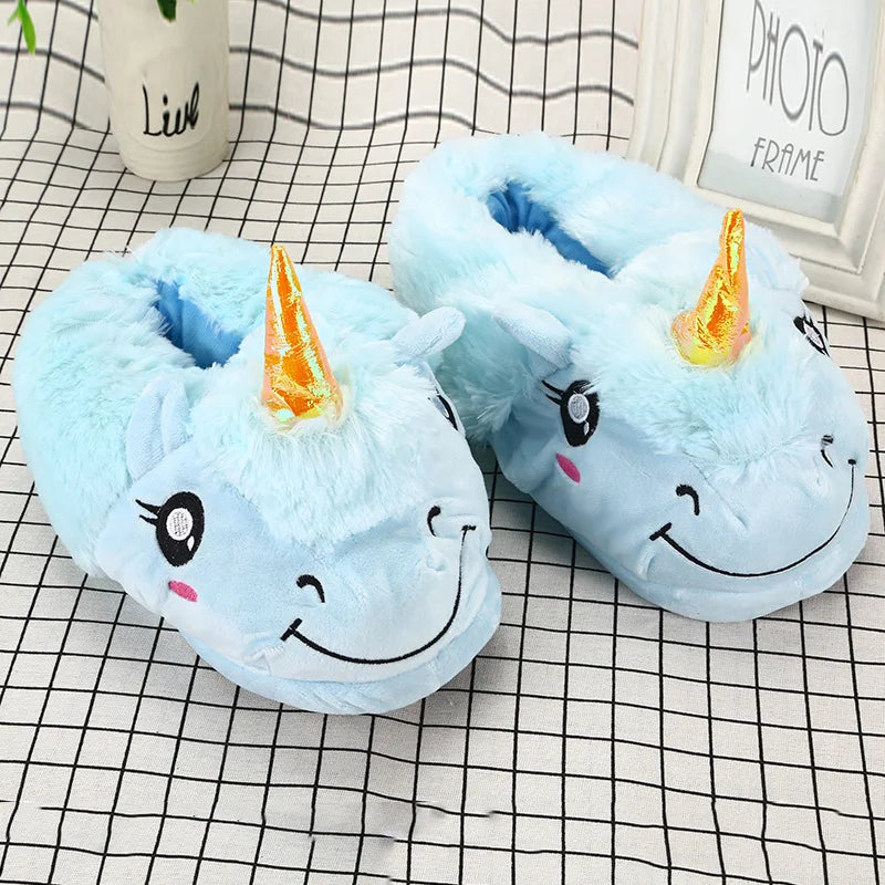 Soft Blue Unicorn Plush Slippers