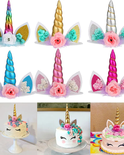 Gold Pink Unicorn Horn Cake Topper
