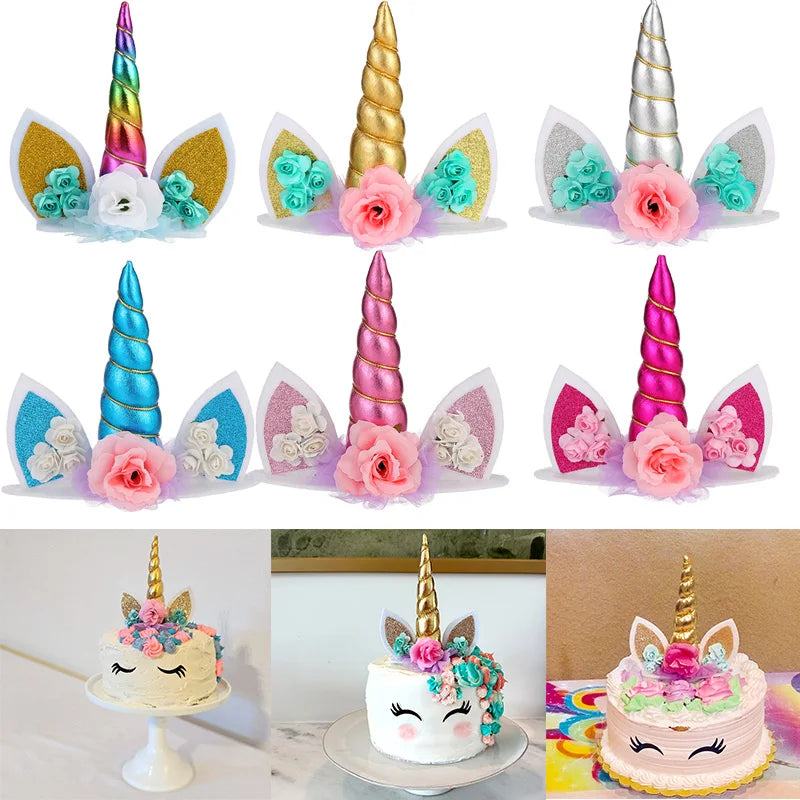 Gold Pink Unicorn Horn Cake Topper