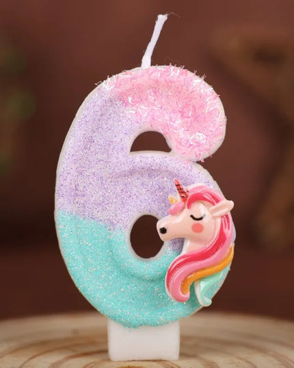 Glitter Unicorn Number 6 Candle