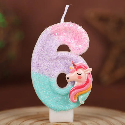 Glitter Unicorn Number 6 Candle
