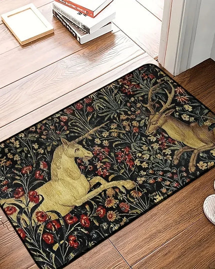 Midnight Floral Unicorn Rug