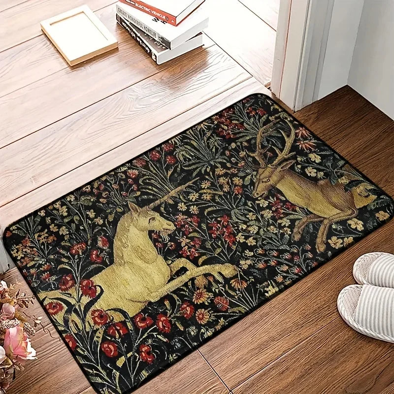 Midnight Floral Unicorn Rug