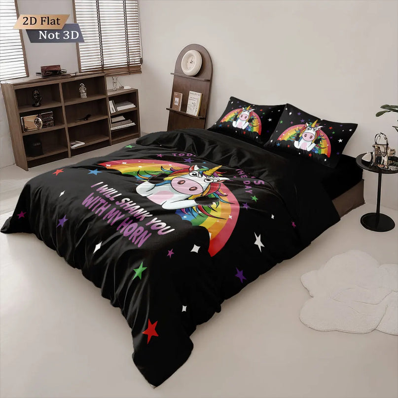 Funny Black Unicorn Bedding
