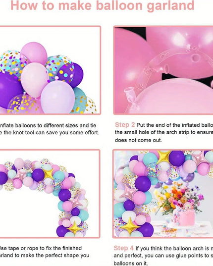 Detail of the balloon clusters in lilac and mint