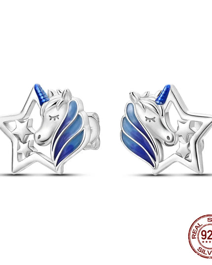 Blue Star Unicorn Earrings