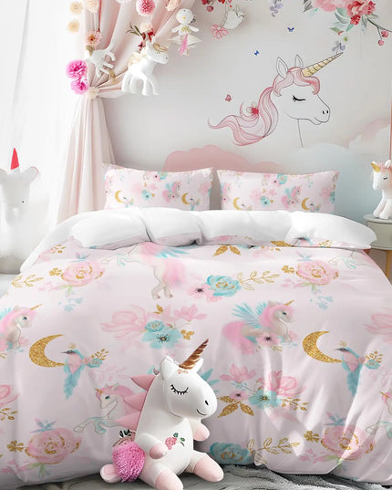 Elegant Floral Moon Unicorn Bedding