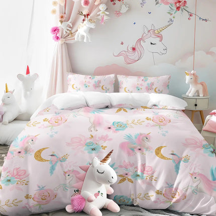 Elegant Floral Moon Unicorn Bedding