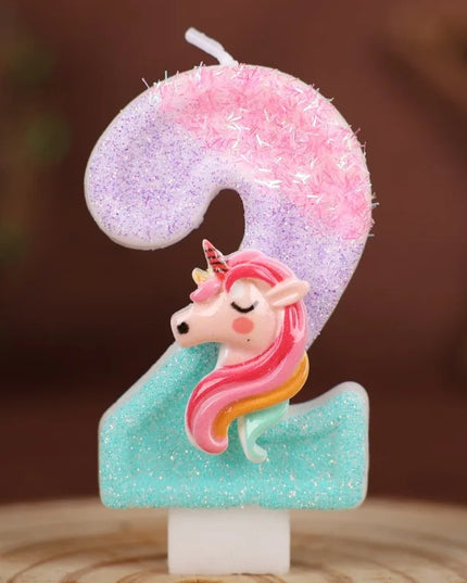 Unicorn Number 2 Birthday Candle