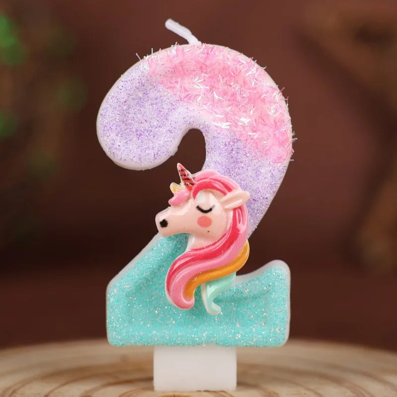 Unicorn Number 2 Birthday Candle