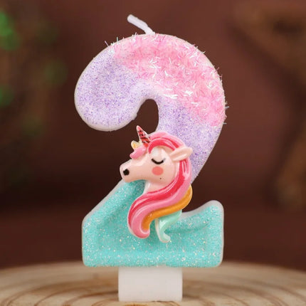 Unicorn Number 2 Birthday Candle