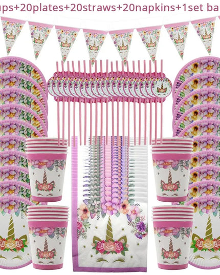 Unicorn party plate with pink and peach dots and gold glitter detail