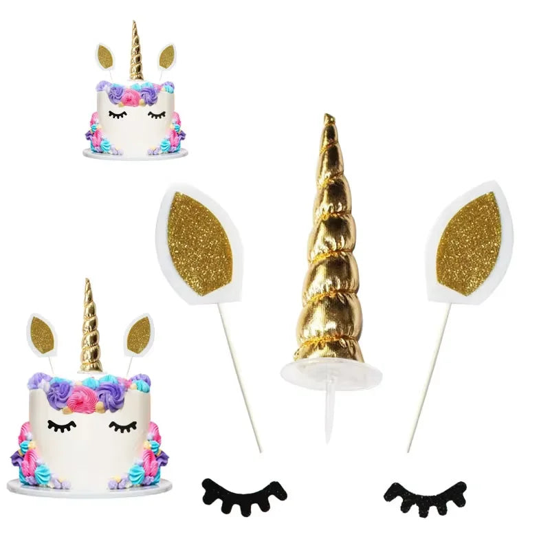 Gold Horn Unicorn Head Cake Topper