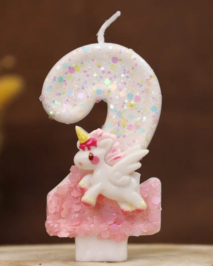Pink Glitter Unicorn Two Candle
