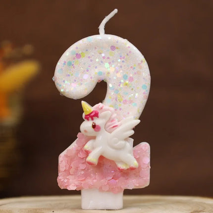 Pink Glitter Unicorn Two Candle