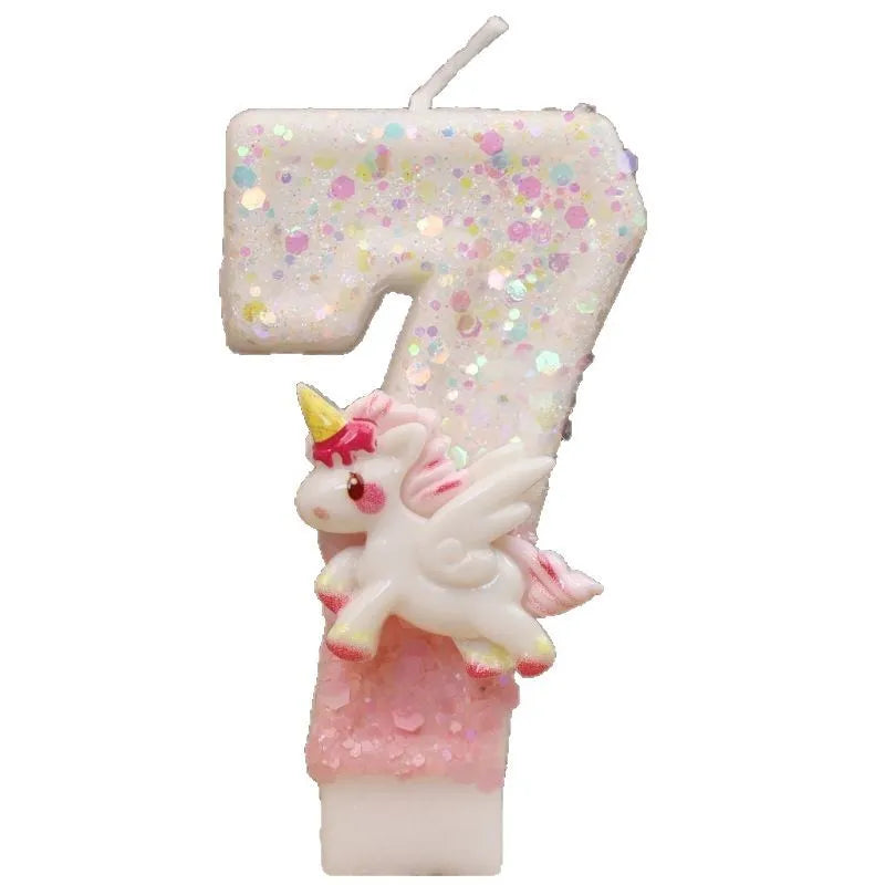 Pink Glitter Unicorn 5 Birthday Candle