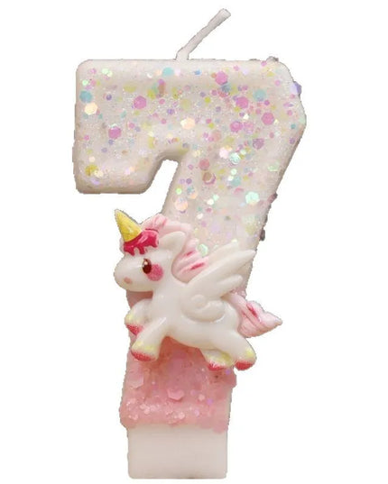 Pink Glitter Unicorn 9 Birthday Candle