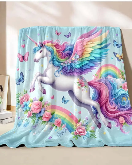Bold Rainbow Unicorn Flannel Blanket