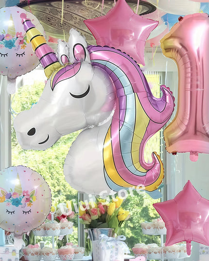 Light blue and lilac party tablecloth with unicorn design