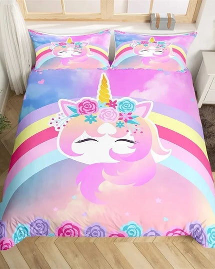 Kawaii Rainbow Rose Unicorn Bedding