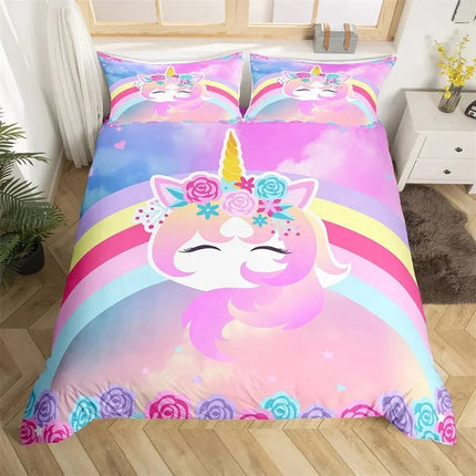 Kawaii Rainbow Rose Unicorn Bedding