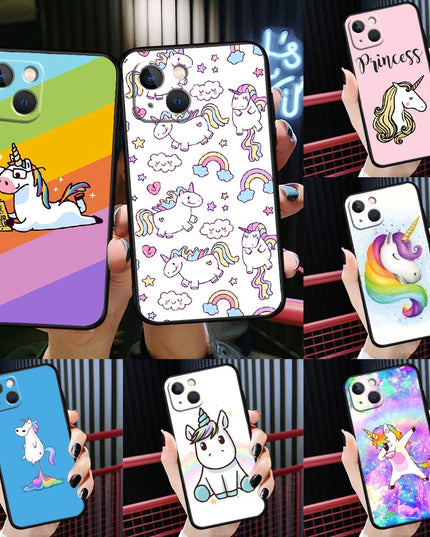 Funny Rainbow Unicorn Black Case